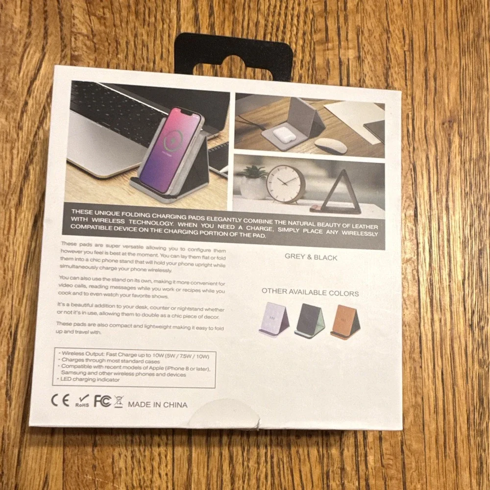 PhunkeeTree Folding Leather Qi Wireless Fast Charge Charging Stand Grey/Black
